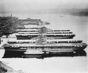 Mothballed aircraft carriers at the Puget Sound Naval Shipyard in 1948 (80-G-428458).jpg