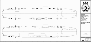 后人重绘的马耳他X1案甲板&机库简图，其中包括部分基本数据；文中数据以DKB书中提供的为准
