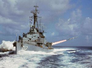 USS Gyatt (DDG-1) launching Terrier missile c1957.jpg