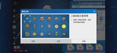 舰船的服役记录界面记录了获得的舰船个人勋章