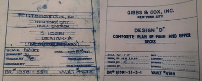 10581-A方案和10901-D方案的原厂图纸标注，这两张图纸现收藏在美国新泽西号战列舰博物馆。