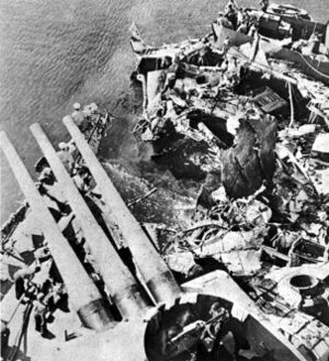 Torpedoed stern of USS Portland (CA-33) after Naval Battle of Guadalcanal 1942.jpg