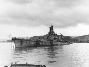 Japanese cruiser Aoba sunk at Kure, Japan, 9 October 1945 (80-G-351754).jpg
